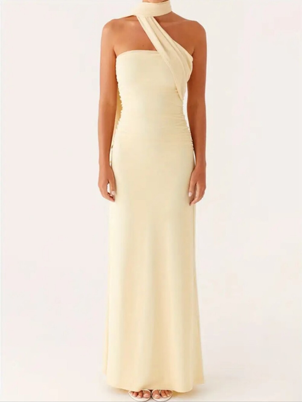 NEW ✨One-Shoulder Cream Evening Gown✨ Wedding Guest, Formal, Dates - Fits S